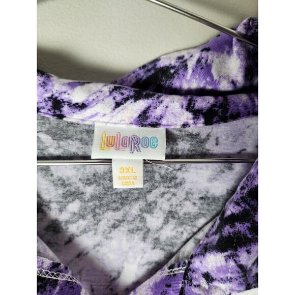LuLaRoe Ellie Midi Shirt Dress Plus Size 3XL Purple Tie Dye Button Up Tie Waist - Picture 2 of 5